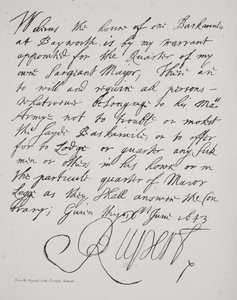 Brief von Prinz Rupert, Juni 1643