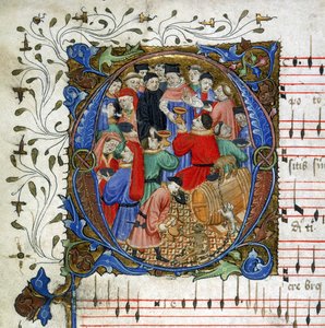 Brief eines mittelalterlichen Trinklieds aus dem Windsor Carol Book, ca. 1440 (Miniatur) von English School