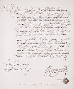 Brief an den Gouverneur von Calshott Castle von Oliver Cromwell, 1651, Faksimile des Originals im Besitz von Sir James Fellowes, Adbury House