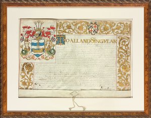 Patentbrief ausgestellt von Sir Edward Walker, Garter King of Arms, 13. Dezember 1664 von English School
