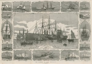 Leviathan 1858; Montage von Bildern, die den Fortschritt der Dampfnavigation zeigen von English School