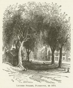 Leyden Street, Plymouth, im Jahr 1874 von English School