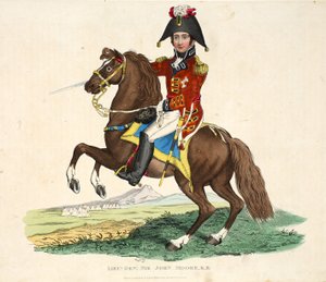 Generalleutnant Sir John Moore KB, veröffentlicht von Richard Evans, graviert von Romney, Illustration aus An Historical Account of the Battle of Waterloo von William Mudford, 1816