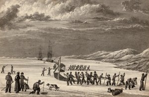 Leutnant William Parrys erste Reise: Die Besatzungen der H.M.S. Hecla und H.M.S. Griper schneiden in den Winterhafen, ca. 1819 von English School