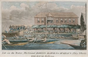 Leben auf dem Wasser, das große Ruderwettbewerb um McKeans Preis Wherry, Red House, Battersea von English School