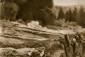 Flüssiges Feuer, erstmals von den Deutschen eingesetzt, erfolgreich von den Alliierten übernommen, 1914-19 von English School