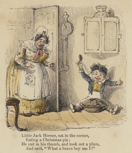 Kleiner Jack Horner, saß in der Ecke, aß einen Weihnachtspudding, er steckte seinen Daumen hinein und zog eine Pflaume heraus und sagte: "Was für ein tapferer Junge bin ich!"