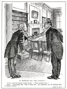Lloyd George betritt einen Kabinettsraum ohne Minister, die damit beschäftigt sind, Artikel für die Zeitungen zu schreiben, August 1920 von English School