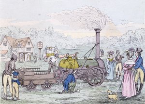 Lokomotivmaschine, die Rocket im Jahr 1830, gebaut von George Stephenson (1781-1848) (Aquatinta) von English School