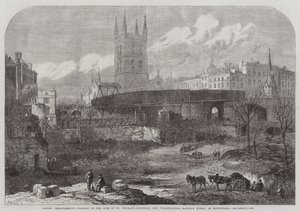 Londoner Verbesserungen, Teil des Geländes des St. Thomas-Krankenhauses und Charing-Cross-Eisenbahnarbeiten in Southwark von English School