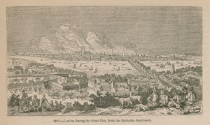 London während des Großen Brandes, von der Bankside, Southwark von English School