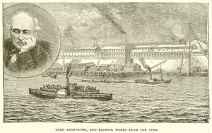 Lord Armstrong und Elswick-Werke vom Tyne aus von English School