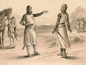 Lord Pembroke und Bruce vor der Schlacht von Methven von English School