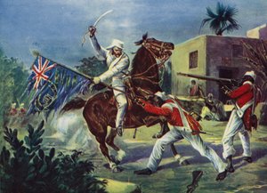 Lord Roberts kämpft gegen zwei Sepoys um die britische Standarte in Khudaganj, wofür er das Victoria-Kreuz während des indischen Aufstands erhielt