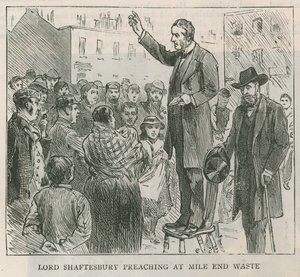 Lord Shaftesbury predigt am Mile End Waste, London