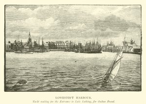 Lowestoft Hafen. Yacht auf dem Weg zum Eingang von Lake Lothing, nach Oulton Broad von English School