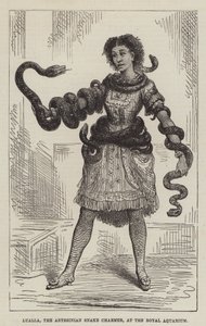 Lualla, die abessinische Schlangenbeschwörerin im Royal Aquarium (Gravur) von English School