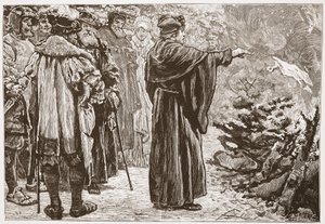Luther verbrennt die Bulle des Papstes, Illustration aus Die Geschichte des Protestantismus von James Aitken Wylie, veröffentlicht 1878