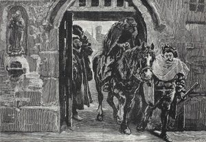 Luther flieht aus Augsburg, Illustration aus Die Geschichte des Protestantismus von James Aitken Wylie, veröffentlicht 1878