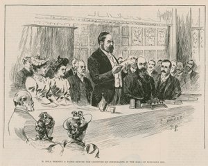 M Emile Zola liest ein Papier vor dem Institut der Journalisten in der Halle von Lincolns Inn, London von English School