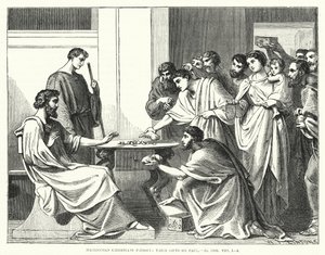 Mazedonische Christen bringen ihre Gaben zu Paulus, II Korinther VIII von English School