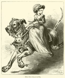 Mademoiselle Minie reitet auf ihrem Hund von English School