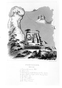 Wichtige Wahrzeichen Jerusalems aus der Evangeliumsgeschichte, aus Letters from Palestine, Descriptive of a Tour through Galilee and Judaea von Jolliffe, veröffentlicht 1819 von English School