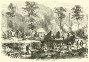 Holzkohleherstellung für Schießpulver, Oktober 1870 von English School