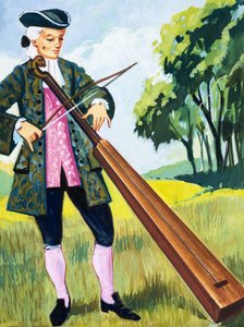 Mann, der ein Monochord spielt