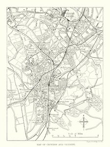 Karte von Croydon und Umgebung (Gravur) von English School