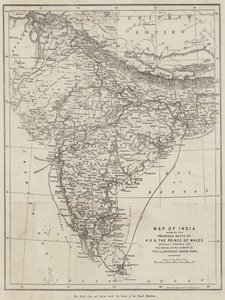 Karte von Indien mit der vorgeschlagenen Route von HRH dem Prinzen von Wales (Gravur) von English School
