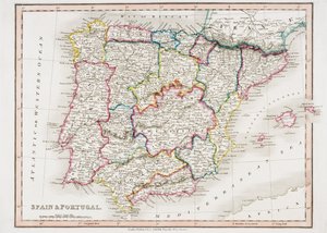 Karte von Spanien und Portugal, aus 
