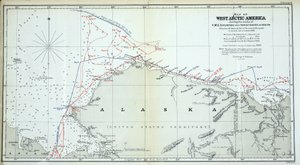 Karte von Westarktis Amerika, die die Routen der HMS Enterprise und Investigator in den Jahren 1850-1854 zeigt
