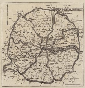 Karte der Londoner Postbezirke (Gravur) von English School