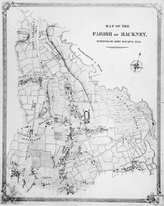Karte der Pfarrei Hackney, vermessen von John Rocque (ca. 1709-1762) 1745