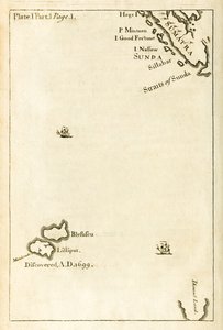 Karte mit dem Standort von Lilliput aus der ersten Ausgabe von Gullivers Reisen von Jonathan Swift von English School