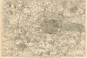 Karte der Mautstellen und Hauptbarrieren innerhalb von 6 Meilen von Charing Cross, vorgelegt an Lord Palmerston vom Mautreformkomitee