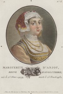Margarete von Anjou, Königin Gemahlin von König Heinrich VI. von England (kolorierte Gravur) von English School