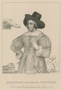 Mary Frith, alias Moll Curpurse, nach einem seltenen Druck vorangestellt zu ihrem Leben, 1662 von English School