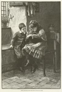 Mary hilft ihrem Bruder bei den Aufgaben von English School