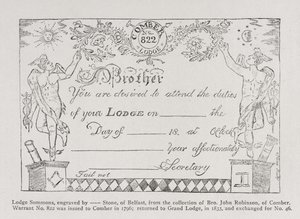 Freimaurerloge-Einladung, datiert 1796