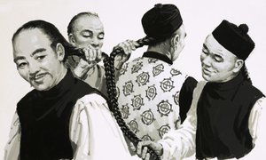 Messen der Zöpfe eines Chinesen