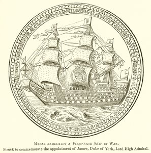 Medaille mit einem erstklassigen Kriegsschiff von English School