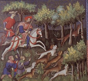 Mittelalterliche Aristokraten jagen Füchse von English School