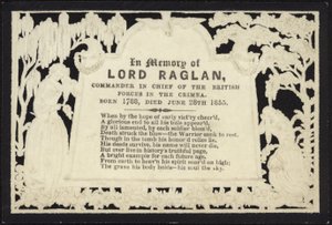 Gedenkkarte zum Andenken an Lord Raglan von English School