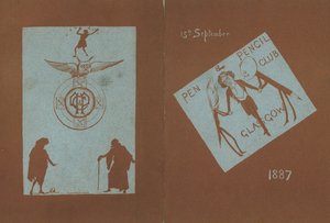 Menü für ein Bankett zu Ehren von Henry Irving, Pen and Pencil Club, Glasgow, 15. September 1887