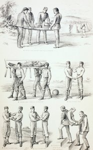 Methoden zum Transport verletzter Personen, um 1890