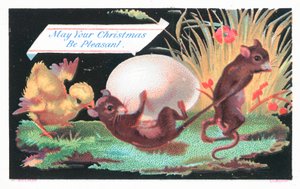 Mäuse, Küken und Ei, Weihnachtskarte von English School