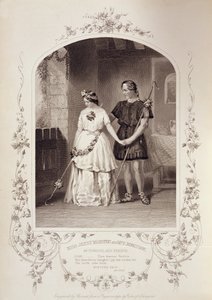 Miss Jenny Marston als Perdita und Mr. F. Robinson als Florizel, Akt IV Szene 3, in Das Wintermärchen von William Shakespeare (1564-1616) graviert von Thomas Sherratt (fl.1860-80) nach einem Daguerreotyp von Pa von English School