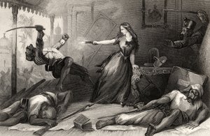 Miss Wheeler verteidigt sich gegen Sepoys in Cawnpore im Jahr 1857, aus 